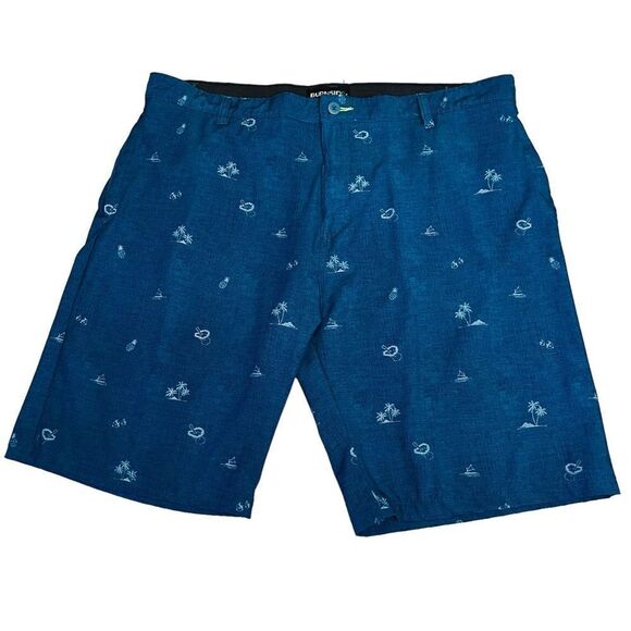 Burnside Men's Hybrid Stretch Blue Tropical Beach Flat Front Shorts Sz 38 - Picture 1 of 12